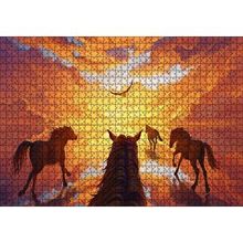 Cakapuzzle Kızıl Bulutlu Gökler Sudaki Aksi ve Koşan Atlar 120 Parça Ahşap Puzzle