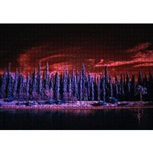 Cakapuzzle Kızıl Gökler Göl ve Karlı Mor Ağaçlar 120 Parça Ahşap Puzzle