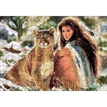 Cakapuzzle Kızılderili Kız ve Dağ Kedisi Görseli 120 Parça Ahşap Puzzle