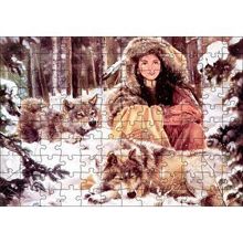 Cakapuzzle Kızılderili Kız Ve Karlar İçinde Kurtlar Görseli 120 Parça Ahşap Puzzle