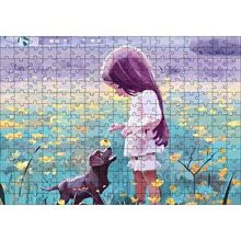 Cakapuzzle Küçük Kız Sarı Çiçekler ve Yavru Köpek 120 Parça Ahşap Puzzle