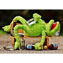 Cakapuzzle Kurbağa Kermit Bankta Sızmış 120 Parça Ahşap Puzzle