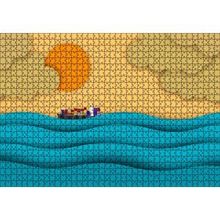 Cakapuzzle Mavi Dalgalar Yük Gemisi Güneş ve Bulutlar 120 Parça Ahşap Puzzle
