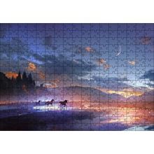 Cakapuzzle Mor Bulutlu Gökler ve Göl Kıyısında Koşan Atlar 120 Parça Ahşap Puzzle