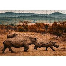 Cakapuzzle Muhteşem Boynuzlu Gergedan ve Yavrusu 120 Parça Ahşap Puzzle