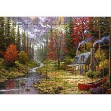 Cakapuzzle Orman Dere İnsan Ev Görseli 120 Parça Ahşap Puzzle