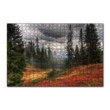 Cakapuzzle Orman Kara Bulutlar Turuncu Çiçekler 120 Parça Ahşap Puzzle