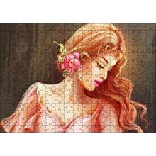 Cakapuzzle Pembe Çiçekli Bakır Saçlı Kadın 120 Parça Ahşap Puzzle