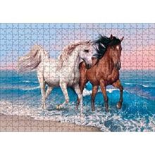 Cakapuzzle Pilajda Koşan Beyaz Kahve Rengi Atlar 120 Parça Ahşap Puzzle