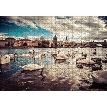 Cakapuzzle Prag Charles Köprüsü ve Kuğular 120 Parça Ahşap Puzzle