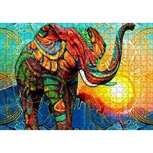 Cakapuzzle Rengarenk Fil ve Güneş Dijital Çizim 120 Parça Ahşap Puzzle