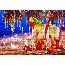 Cakapuzzle Sahilde Masa ve Üzerinde Çilekli Kokteyller 120 Parça Ahşap Puzzle