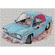 Cakapuzzle Sevimli Mavi Aracıyla Gözlüklü Anne 120 Parça Ahşap Puzzle