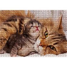 Cakapuzzle Sevimli Tekir ve Minicik Yavrusu Yakın Çekim 120 Parça Ahşap Puzzle