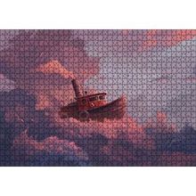 Cakapuzzle Şirin Balıkçı Teknesi ve Mor Pembe Bulutlar 120 Parça Ahşap Puzzle