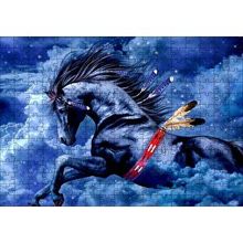 Cakapuzzle Siyah Kızılderili Atı ve Bulutlu Gökler 120 Parça Ahşap Puzzle