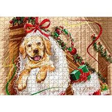 Cakapuzzle Şömineye Asılı Yılbaşı Hediyeleri ve Yavru Köpek 120 Parça Ahşap Puzzle