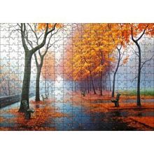 Cakapuzzle Sonbahar Rengi Ağaçlar Sis ve Boş Banklar 120 Parça Ahşap Puzzle