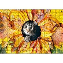 Cakapuzzle Sonbahar Rengi Yapraklar Arasındaki Kedi 120 Parça Ahşap Puzzle