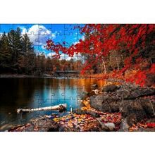 Cakapuzzle Sonbaharda Göl ve Yapraklar 120 Parça Ahşap Puzzle