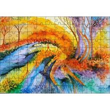 Cakapuzzle Soyut Sanat Ağaç Nehir Turuncu Mavi Görsel 120 Parça Ahşap Puzzle