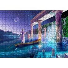 Cakapuzzle Sularla Kaplı Antik Sütunlar Sandal ve Kız 120 Parça Ahşap Puzzle