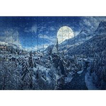 Cakapuzzle Süper Dolunay ve Karla Kaplı Kasaba 120 Parça Ahşap Puzzle