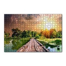 Cakapuzzle Tahta Köprü Göl Ağaçlar Bulutlu Güneş Görseli 120 Parça Ahşap Puzzle