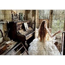 Cakapuzzle Terkedilmiş Ev Piyano ve Beyaz Elbiseli Kız 120 Parça Ahşap Puzzle