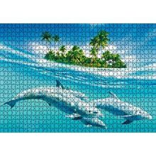 Cakapuzzle Tropik Ada ve Berrak Sulardaki Yunuslar 120 Parça Ahşap Puzzle