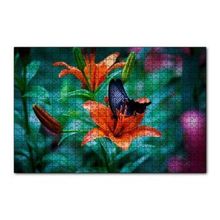 Cakapuzzle Truncu Lilyum Çiçeği Ve Mavi Kelebek Görseli 120 Parça Ahşap Puzzle