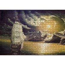 Cakapuzzle Yelkenli Bulutlar Kayalıklar ve Ay Işığı Yapboz MDF Puzzle
