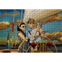 Cakapuzzle Yelkenli ve Antika Fotoğraf Makineli Çift 120 Parça Ahşap Puzzle