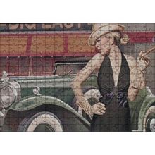 Cakapuzzle Yeşil Antika Araba ve Puro İçen Kadın 120 Parça Ahşap Puzzle