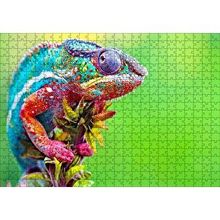 Cakapuzzle Yeşil Arkaplan ve Dalda Rengarenk Bukalemun 120 Parça Ahşap Puzzle