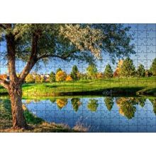 Cakapuzzle Yeşil Çayırlar Durgun Göl ve Söğüt Ağacı 120 Parça Ahşap Puzzle