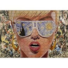 Cakapuzzle Yıldızlı Gece Desenli Gözlüklü Retro Kız 120 Parça Ahşap Puzzle