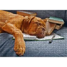 Cakatablo Kitap Defter Kalem ve Gözlüklü Kahverengi Buldog 1000 Parça Puzzle