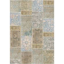 Çam Halı TD768 Gloria Bej Mavi Patchwork Desen Dokuma Saçaklı Kilim