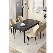 Canisa Arp Serisi Siyah Mermer Desen 70x110 cm Sabit Krem Mutfak Masa Takımı
