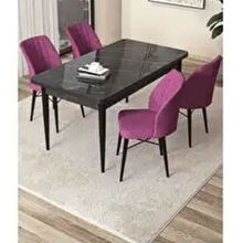 Canisa Arp Serisi Siyah Mermer Desen 70x110 cm Sabit Mor Mutfak Masa Takımı