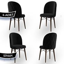 Canisa Bika Serisi 4 Adet 1. Sınıf Babyface Kumaş Ceviz Gürgen Ayaklı Siyah Yemek Odası Sandalyesi
