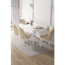 Canisa Concept 70x114 cm Açılabilir 4 Krem Sandalye Beyaz Yemek Masası Takımı