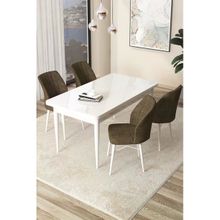 Canisa Concept Arp Serisi 70x110 cm Sabit Beyaz Masa 4 Sandalye Kahverengi Mutfak Masası Takımı