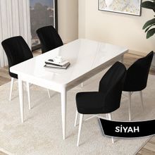 Canisa Concept Arp Serisi 70x110 cm Sabit Beyaz Masa 4 Sandalye Siyah Mutfak Masası Takımı