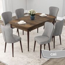 Canisa Concept Due Serisi 80x132 cm Açılabilir Barok Ahşap Desen 6 Sandalye Gri Mutfak Masası Takımı