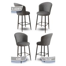 Canisa Concept Fora Serisi Babyface Kumaş Siyah Metal Ayak Gri Bar Sandalyesi