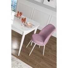 Canisa Concept Han Serisi 70x114 cm Açılabilir MDF Beyaz Mutfak Masası ve 6 Adet Pembe Sandalye