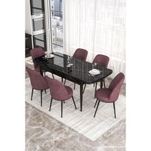 Canisa Concept Kor Serisi 70x114 cm Açılabilir Siyah Gül Kurusu Mermer Desen Mutfak Masa Takımı
