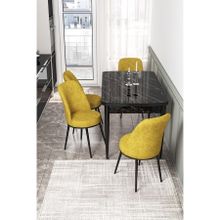 Canisa Concept Kor Serisi 70x114 cm Açılabilir Siyah Hardal Mermer Desen Mutfak Masa Takımı